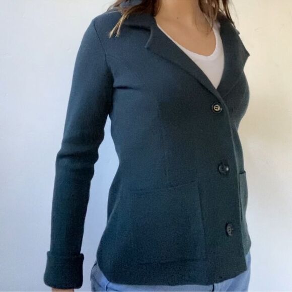 Adrienne Vittadini XL Hunter Green Button Front Knit Blazer Cardigan w/Pockets - Picture 3 of 4